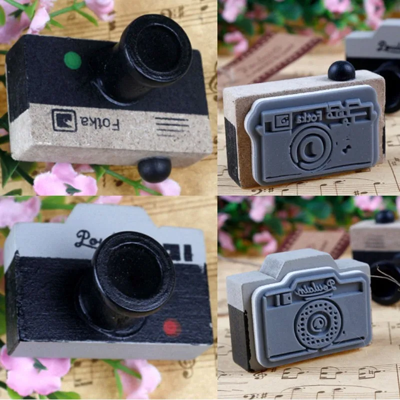 Прекрасный 2 модели Корейский Деревянный Ретро камера резиновый штамп печать серый и коричневый DIY