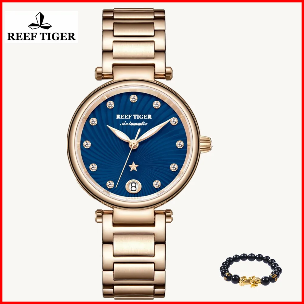 

Reloj Mujer Reef Tiger/RT 2019 Top Brand Luxury Women Watch Rose Gold Ladies Diamond Bracelet Watches Date Relogio Feminino