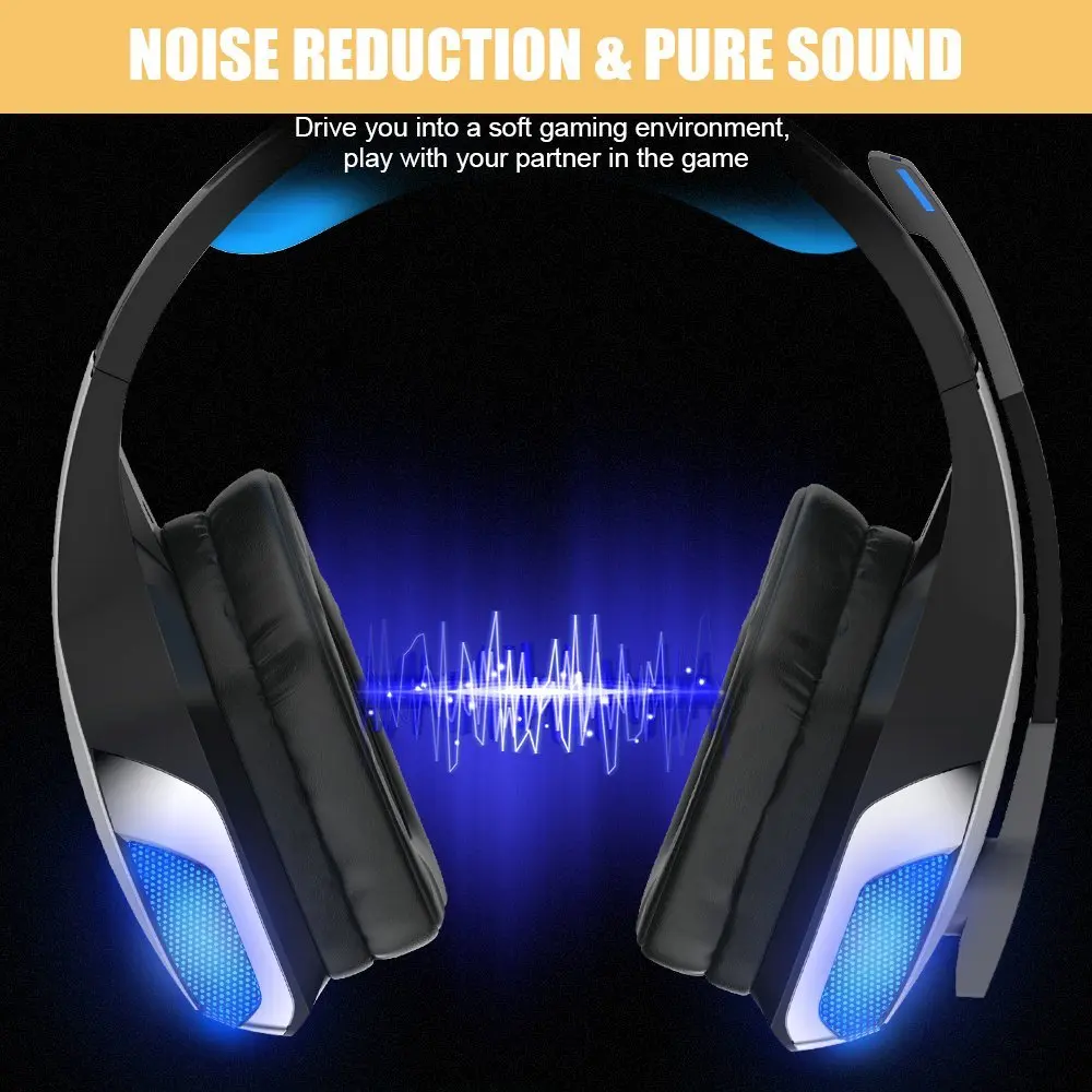 Hunterspider V4 Gaming Headset for Xbox One, PS4, PC, Controller, Noise Cancelling Over Ear Headphones Mic, LED Light Bass Sur