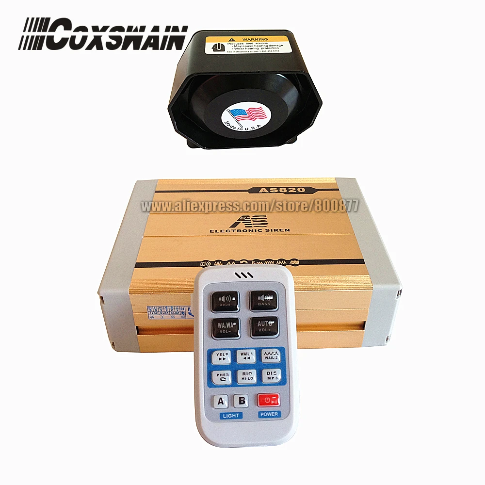 AS820 200W wireless car siren 18 sounds with MP3 playback wireless microphone controller  (Siren + 1pc 200W speaker)