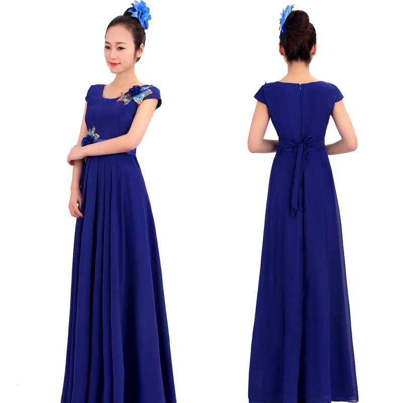 (0178) Chinese folk music chorus costumes stage blue China wind costumes performance clothing red Chinese style