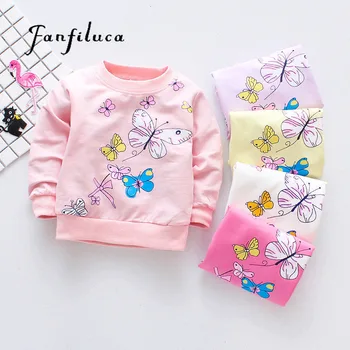 

Fanfiluca Cute Butterfly Girls T-Shirts Cotton Tees Baby Girls Long Sleeve T-Shirt Sport Shirts Baby Clothes Spring Style