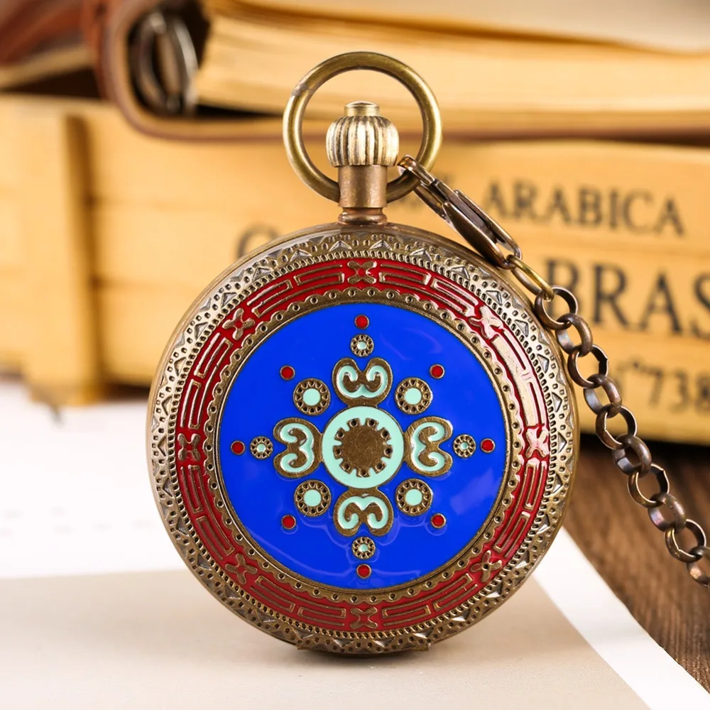 

Luxury Pure Copper Tourbillon Retro Pocket Watch Roman Numerals Display Vintage Pendant Clock for Men Women with Fob Chain Gift