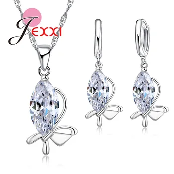 

Fashion Hollow 925 Sterling Silver Tear Drop Clear Austrian Crystal Necklace Earring Wedding Jewelry Set