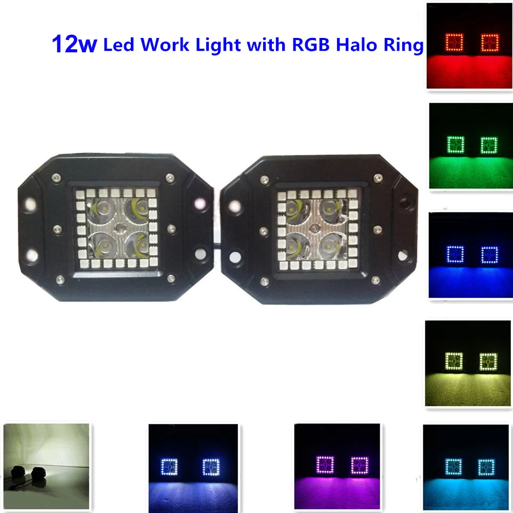 

Honzdda 12W Flush Mount Led Work Light 12V RGB Halo Ring Spot Many Colors Flashing Modes ATV Off Road Led Fog Light