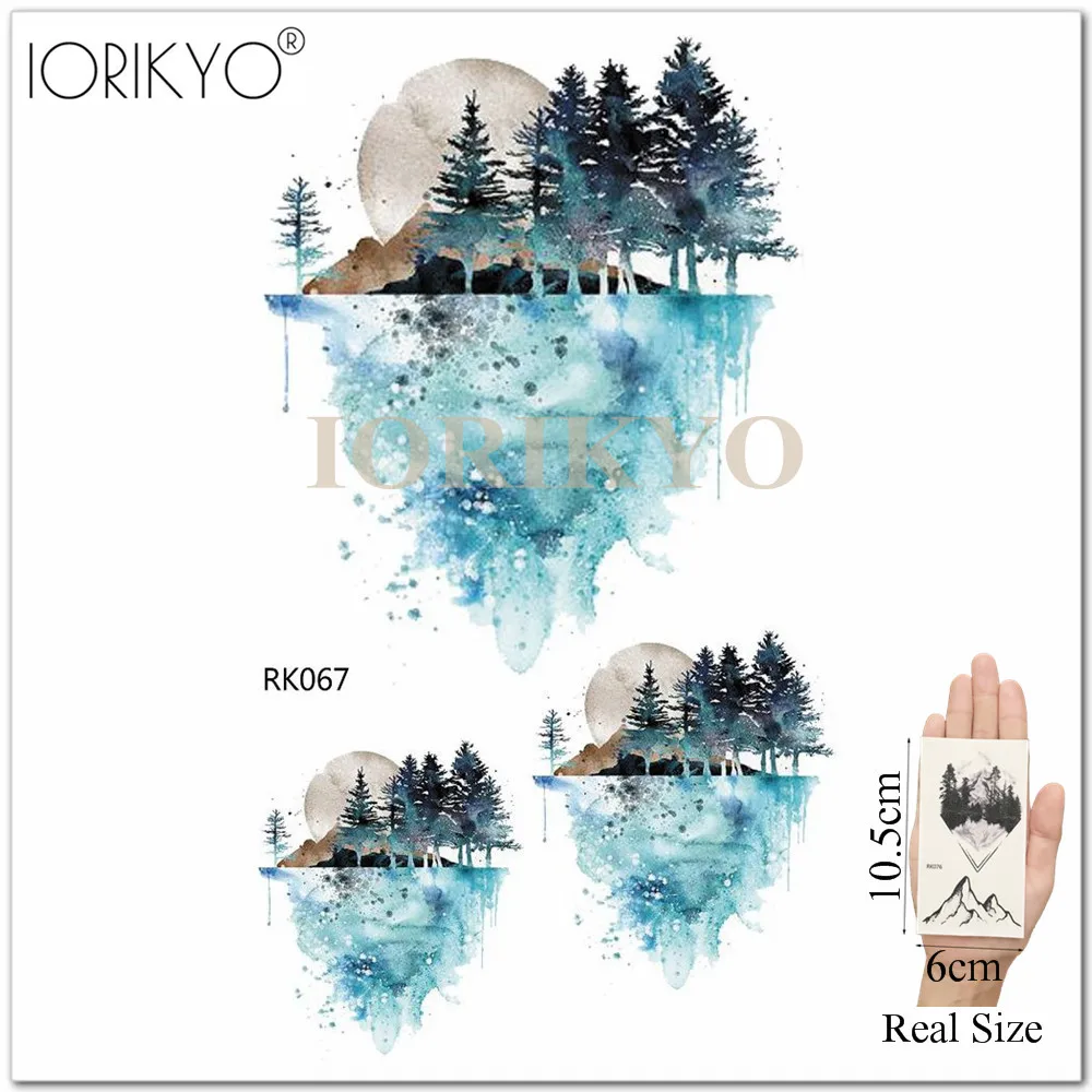 IORIKYO акварельные горные Временные Тату мужские наклейки на руку маленькие водные