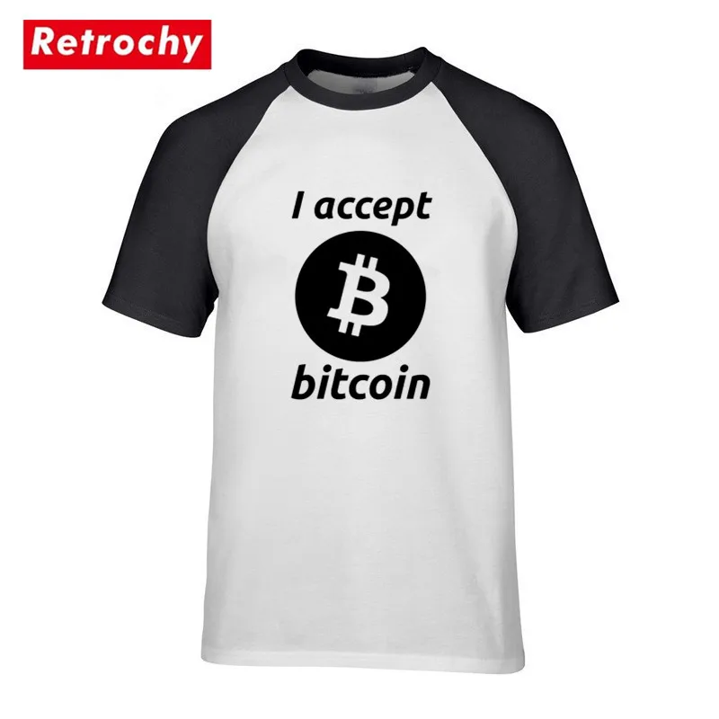 Криптовалюта Bitcoin футболка Для мужчин творческий дизайн я принимаю Биткоин