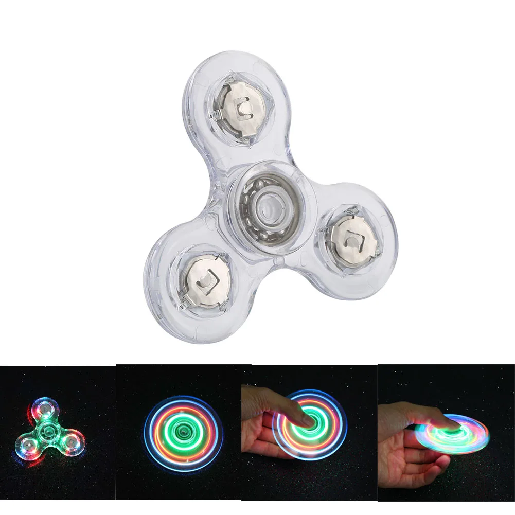 

Transparent Crystal LED Fidget Toy Hand Tri-Spinner Relief Stress Anti-anxiety Fingertip Gyro EDC