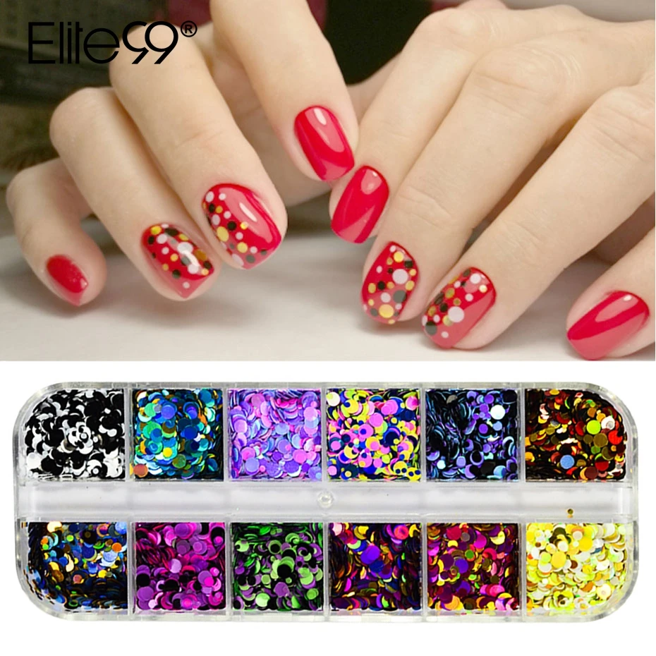 

Elite99 1/2/3 mm Mixed Glitter Nail Sequins Round Shiny Paillette Nail Art Glitter Tips 3D Decor Manicure For Gel Nail Polish