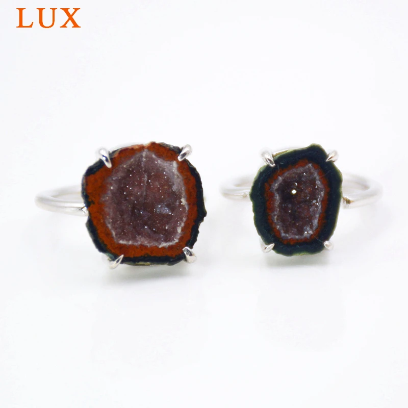 

LUXjewelry Natural Dark Burgundy Geode Prong Ring Natural Black Agates Geode Druzy Tabasco geode 925 sterling silver jewelry