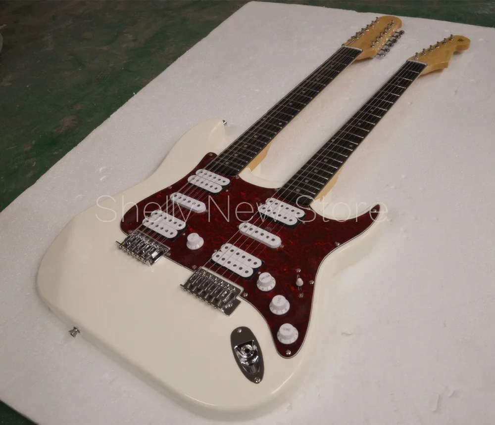 

Shelly new store factory custom cream double neck 6/12 strings ebony fingerboard vintage chrome tuners ST electric guitar