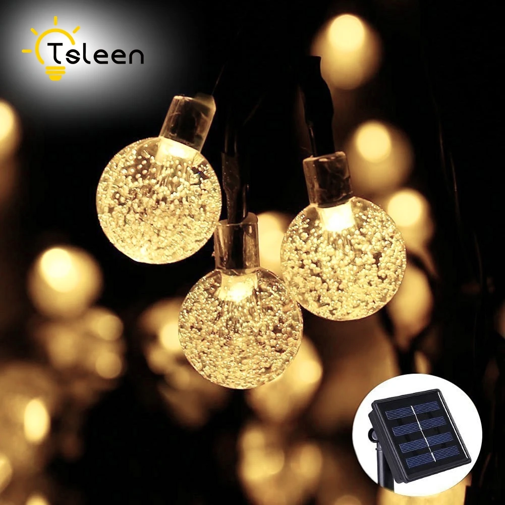 

Cheap Fairy lights Solar LED Waterproof Fairy Crystal Ball String Lights Decorative Xmas Party Christmas Tree Decors Warm White