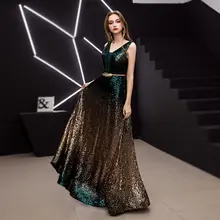 Новое поступление Элегантное Длинное Вечернее Платье vestido de noiva вечерние серовские бусы выпускное роскошное длинное платье с блестками с v-образным вырезом сексуальное