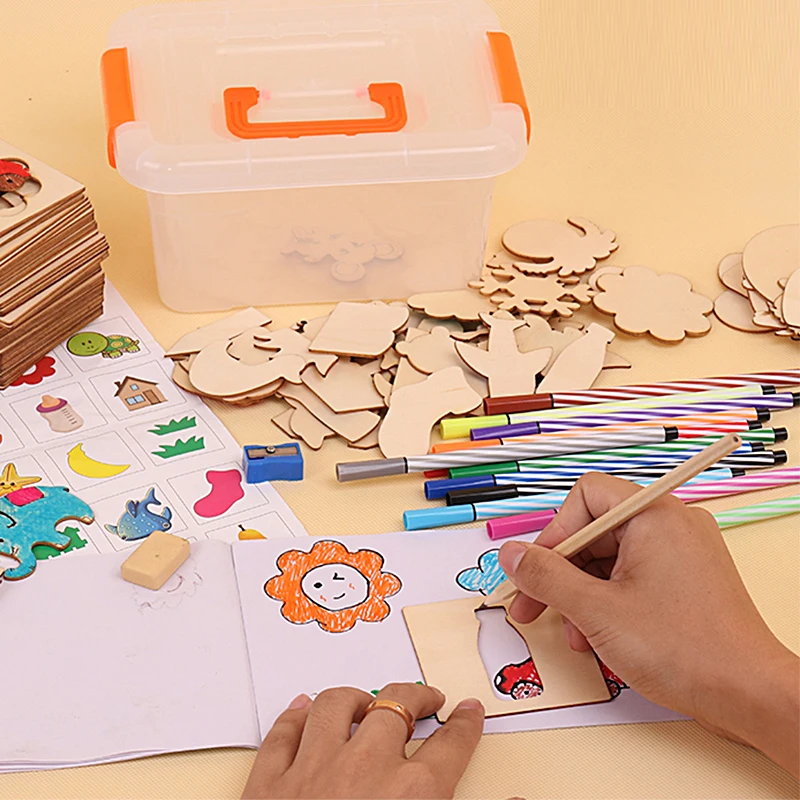 Kids Animals Painting Wooden Drawing Book for Kids Coloring Book Children Early Educational Doodle Drawing Toy with Box Packing