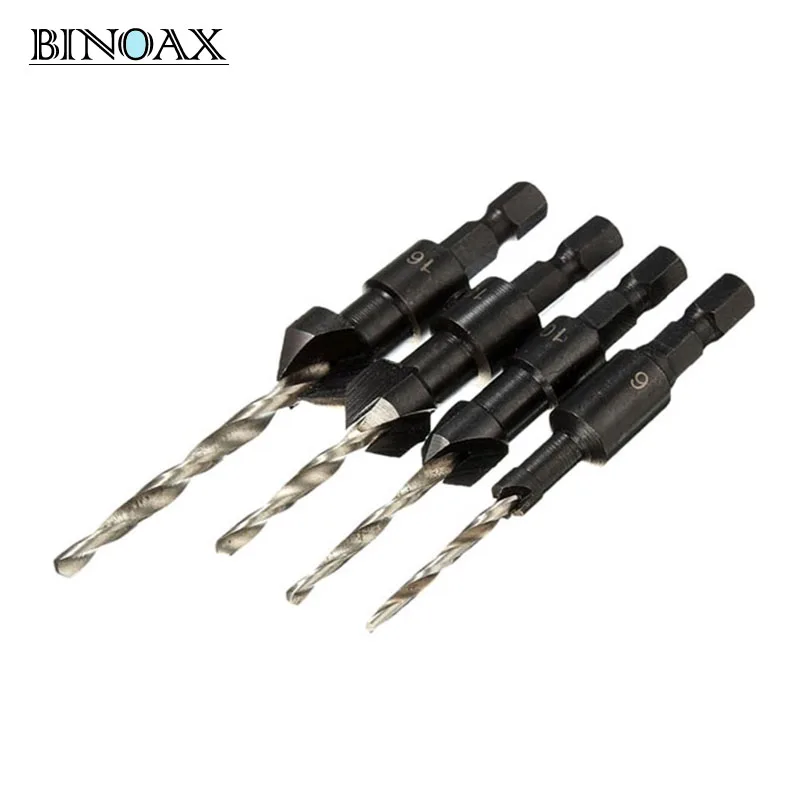 

4pcs HSS Carpentry Countersink Drill Bit Set Quick Change Hex Shank Screw #6 #10 #13 #16