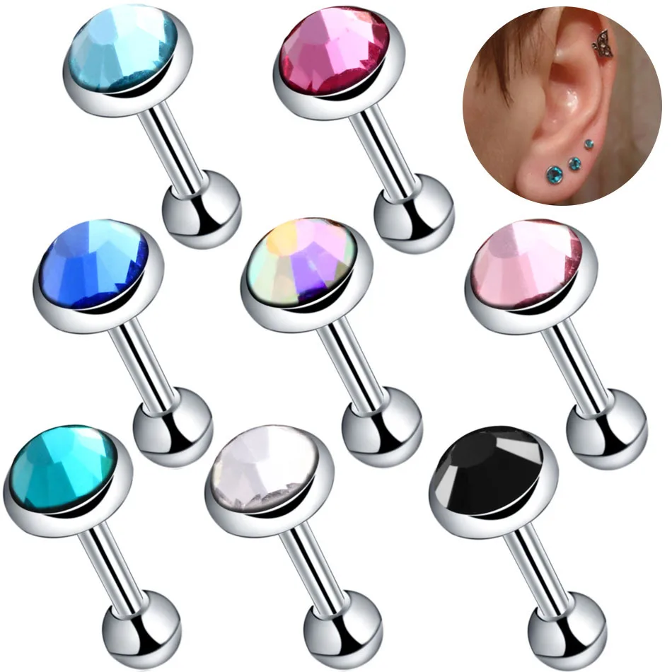 

3Pcs(3mm/4mm/5mm) Lot Zircon Stone Ear Piercing Tragus Ring 1.2*6mm 16G Earrings Ear Piercing Cartiliage Ear Piercing Jewelry