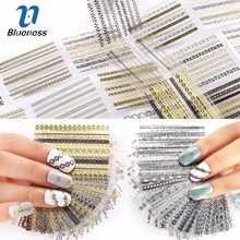 48 шт золотистого, серебряного, черного цвета в полоску, 3D наклейки для ногтей, набор, любовь, сердце, цветок, наклейка, переводная наклейка, сделай сам, маникюр, дизайн ногтей, украшение