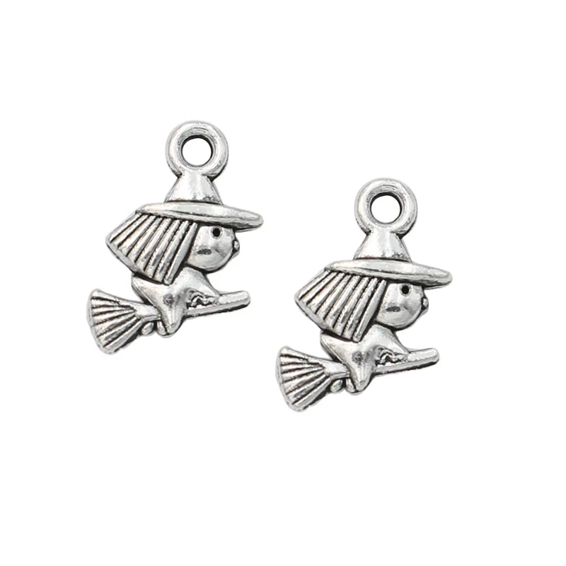 

20pcs Antique Silver Plated Witch Charm Pendants Jewelry Making Handmade Jewelry Diy Accessories 11x9mm