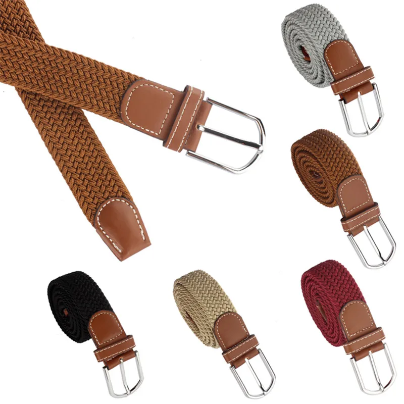 New Men women Canvas Leather Braided Elastic Stretch Metal Buckle Belt Waistband belts for women men 40FE0221
