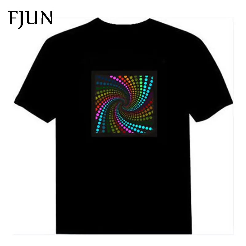 FJUN светодиодный короткий светильник, короткий рукав, летняя EL футболка для мужчин, рок-диджей, музыка, звук, активированный стиль, Лучшая Мода