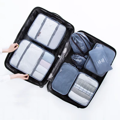 8 шт./лот, органайзер для путешествий из полиэстера + сетки, высокое качество, унисекс, чемодан, аккуратные сумки, аксессуары для путешествий