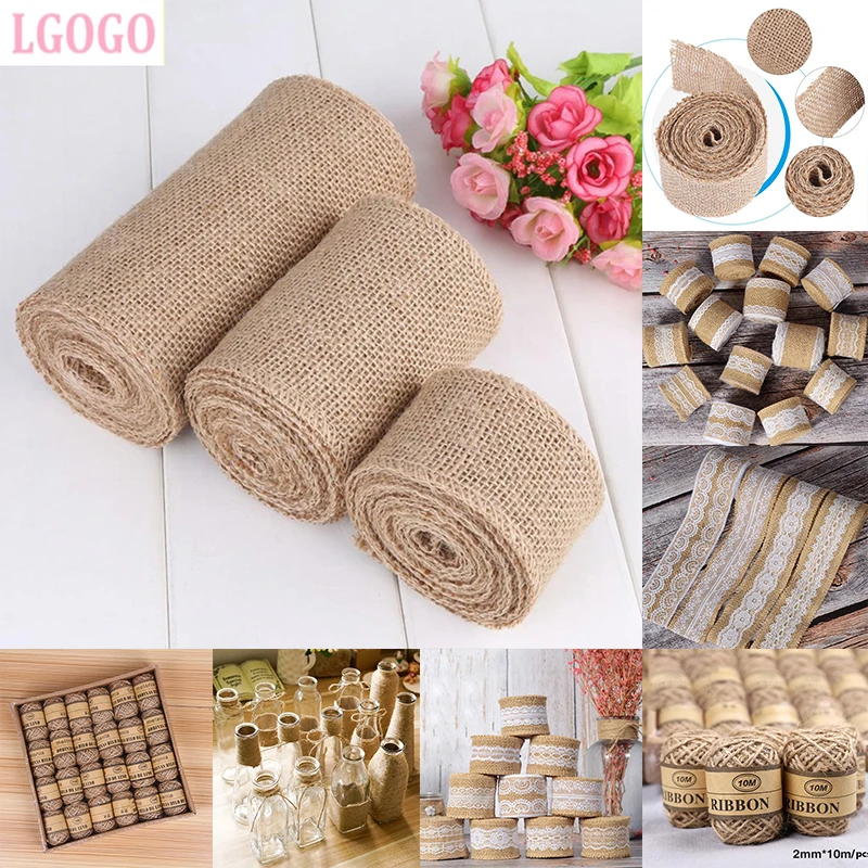 

LGOGO Natural Jute Burlap Ribbon Sackcloth Lace Ribbon Burlap jute band Ornament Rustic Wedding Decor Party Supply Twine Hessian