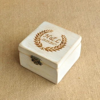 

Personalized Engraved Wooden Ring Box Custom Your initials and Date Wedding Ring Bearer Pillow Box