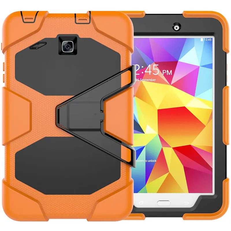 Для Samsung Galaxy Tab E 8,0 T377 SM-T377 SM-T377V чехол Kickstand планшет противоударный Heavy Duty силиконовый PC Стенд кожаный чехол funda+ подставка для ручек - Цвет: Оранжевый