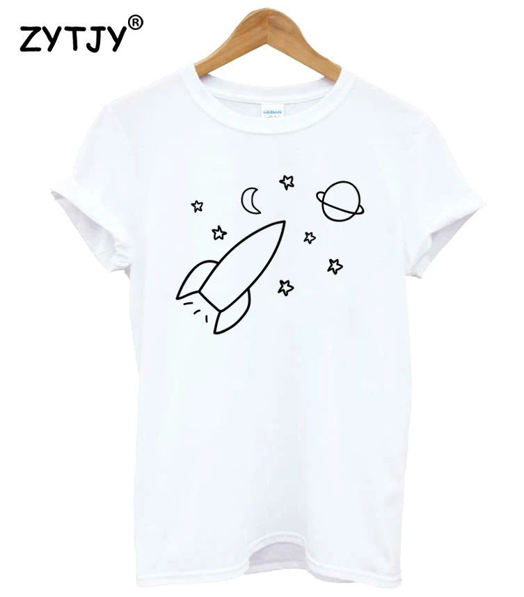 Ракета Звезды Космос планета принт Женская футболка хлопок Повседневная забавная футболка для Леди Девушка Топ тройник хипстер Tumblr Прямая поставка Z-1129 - Цвет: Белый