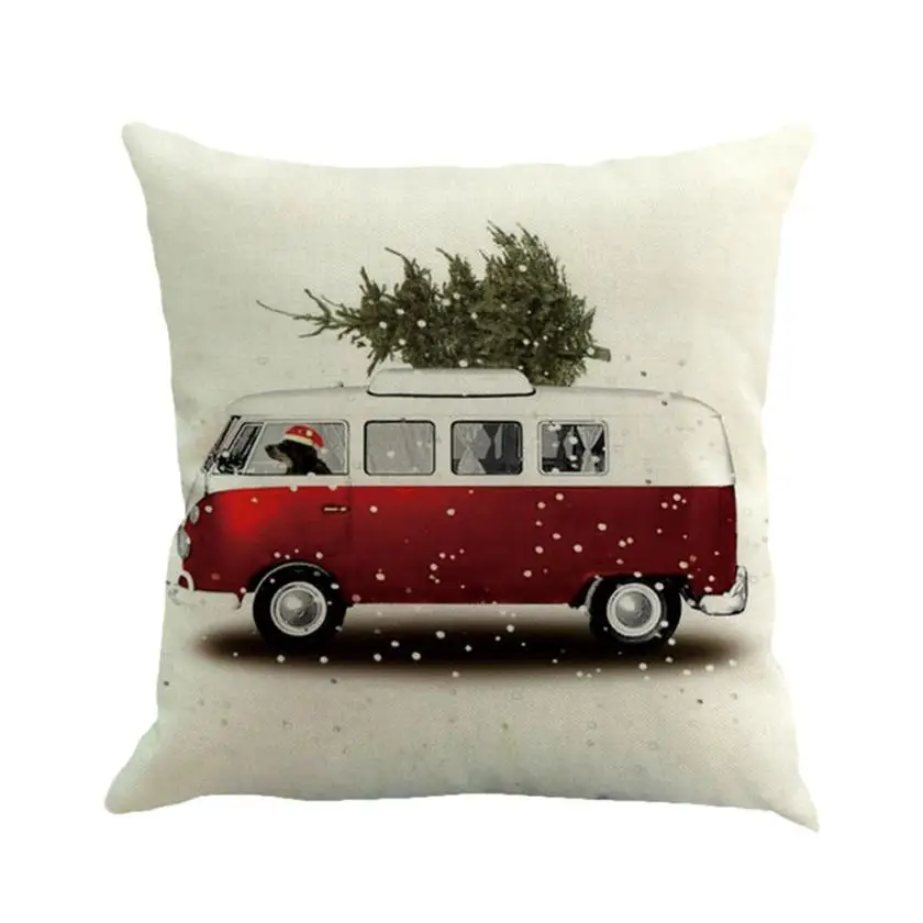 

The Car Carries the Christmas Tree Pillow Case Linen Pillowcase Decorative Pillows For Sofa Seat Cushion Cover Home decor