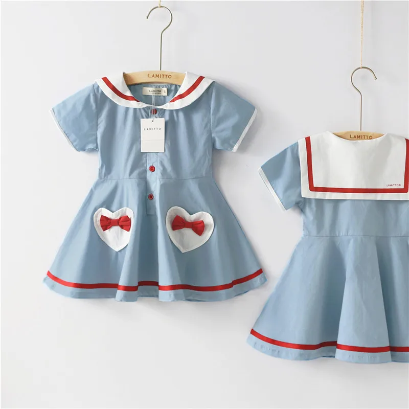 US Summer Toddler Baby Girls Party Dress Navy Blue Sailor Sundress Clothes 0-5Y