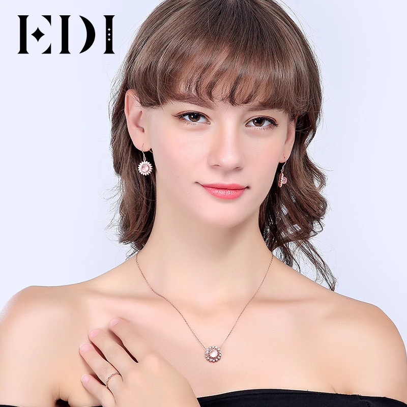 EDI роскошный Феникс 7 мм натуральный драгоценный камень стерлингового серебра 925 розовая кварцевая Подвеска для женщин ювелирные украшения
