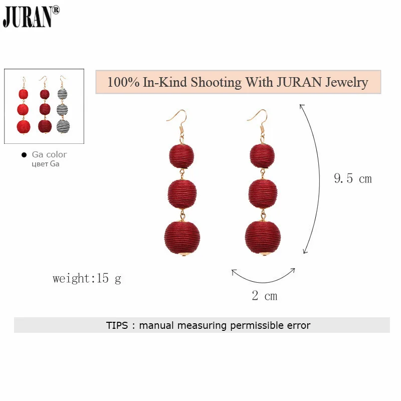 JURAN, 14 цветов, элегантные серьги в виде шариков, модные ювелирные изделия, Уникальные красные длинные висячие серьги для женщин, модные ювелирные изделия