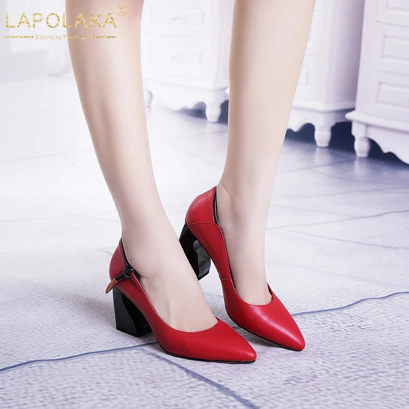 

LAPOLAKA Fashion New Genuine Leather INS Hot Shoes Woman Pumps Female Slip On Black Red Pumps Women Shoes Footwear