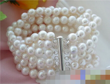 

FREE SHIPPING>>>@@ > 01121 6ROW WHITE ROUND FRESHWATER CULTURED PEARL BRACELET