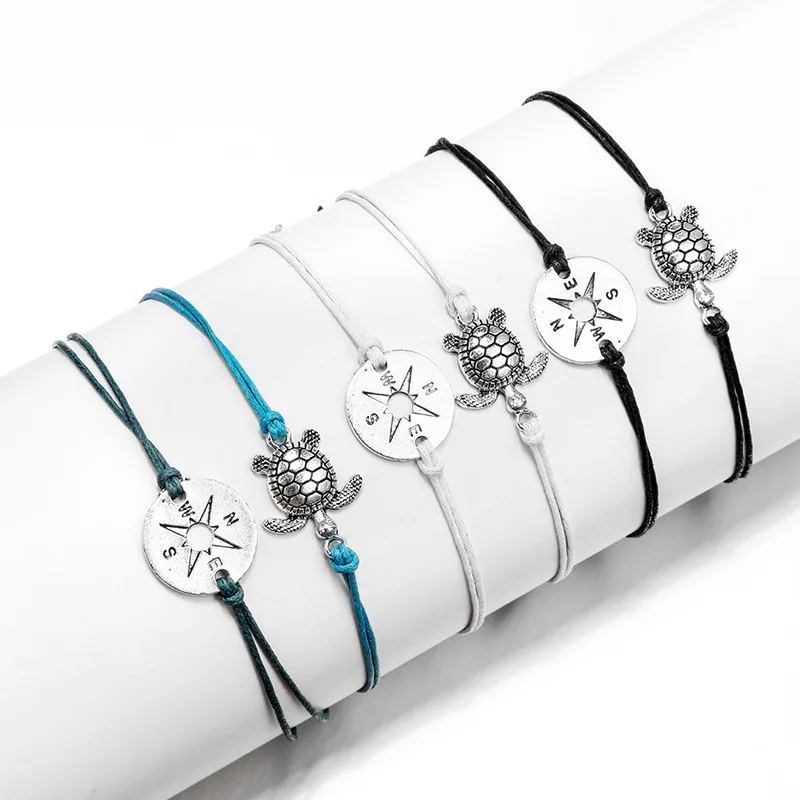 

Retro beach bracelet Line Rope Round Compass Turtle Animal Two-layer Anklet foot barcelet bijoux pieds femme