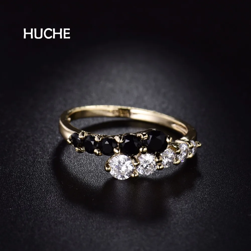 HUCHE Cute Wedding Ring For Women Prong Setting Black And White AAA