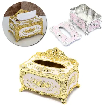 

1PC Light Luxury Tissue Box European Classical Household Items Retangle Paper Organizer Vintage Style Storage Box