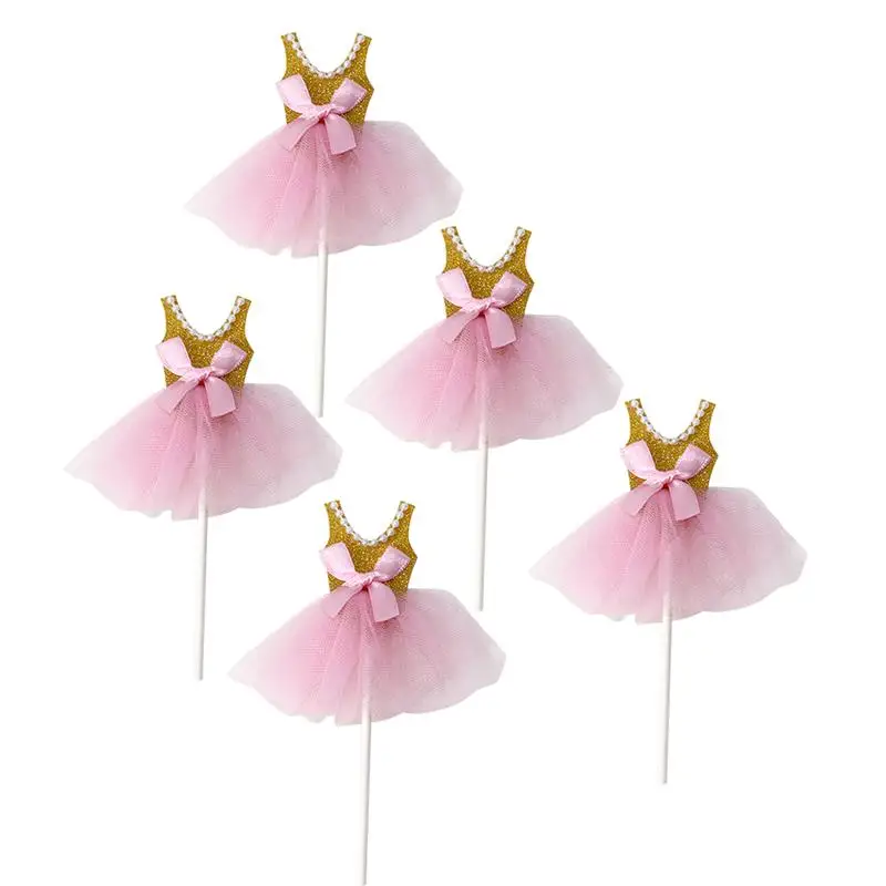 

5Pcs Bling Bling Ballerina Skirt Tutus Dress Cake Topper Party Cupcake Flags Cake Decoration Fruits Picks For Theme Event A3