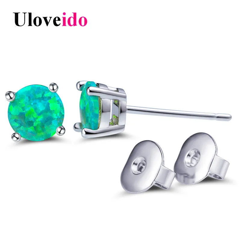 

Uloveido 6mm Green Fire Opal Crystal Earrings for Women Women's Earings 2017 Stud Earring with Stone Sale Dropshipping 5% ER077