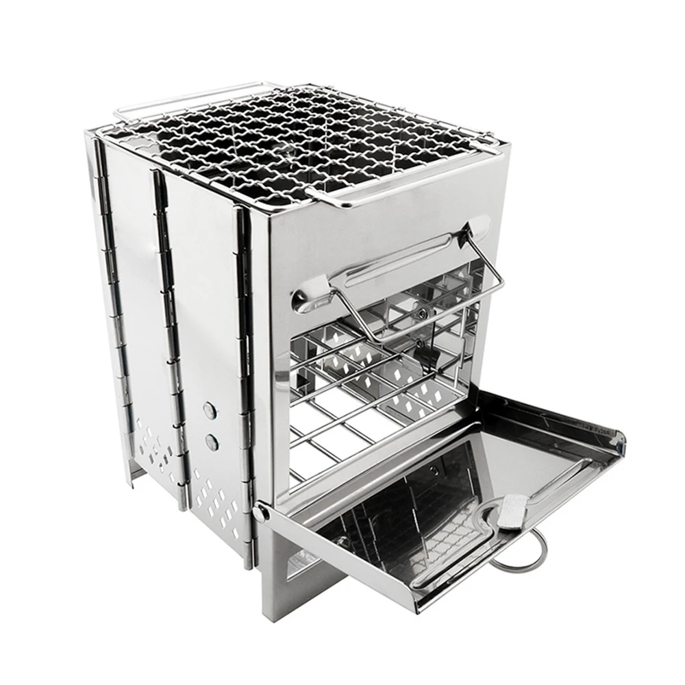

Folding Stainless Steel Backpacking Wood Burning Stove Mini BBQ Grill with Carry Bag for Backpacking Hiking Camping Cooking