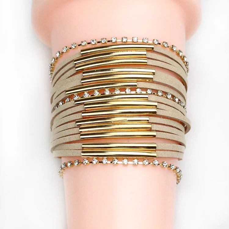 Кожаный многослойный браслет Fuax для женщин, Кристальный серебряный браслет с магнитной пряжкой, женский ювелирный подарок