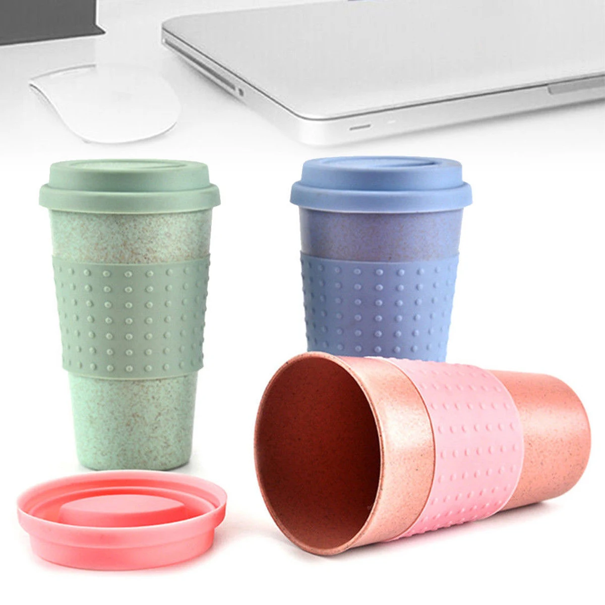 Новые пластиковые кофейные чашки из пшеничной соломы, кофейная кружка для путешествий с крышкой, портативная чашка для Путешествий, Походов, пикника