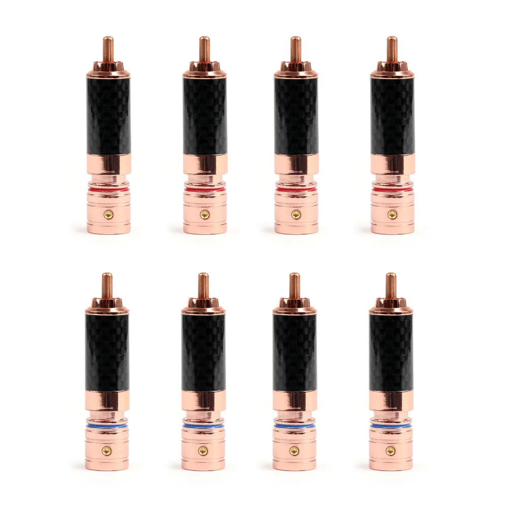 

Areyourshop RCA Plug Connector Copper Carbon fiber RCA Plug Jack Gold Plated Audio Connector 4Pairs