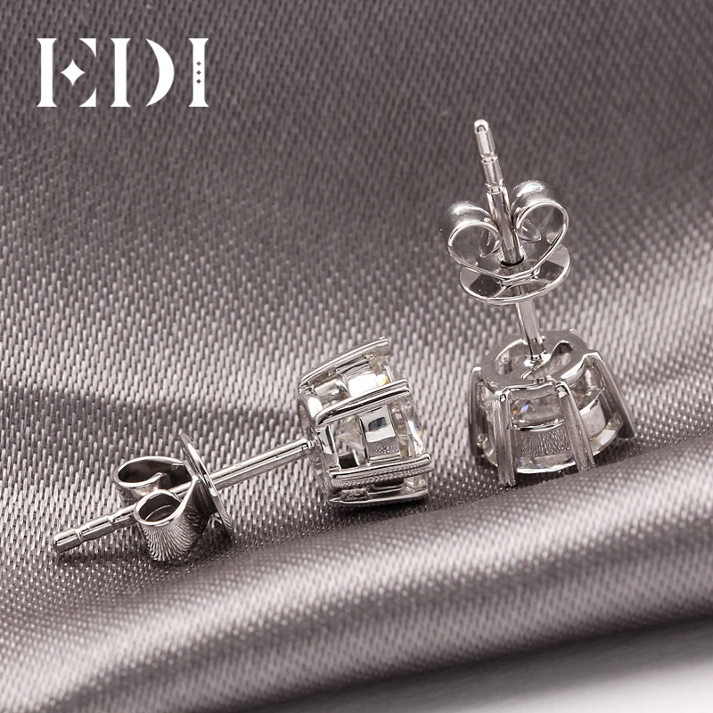EDI Classic White Gold Stud Earrings Real 18k 1.2cttw Round Brilliant Solitaire Moissanite Earrings For Women Jewelry Gift