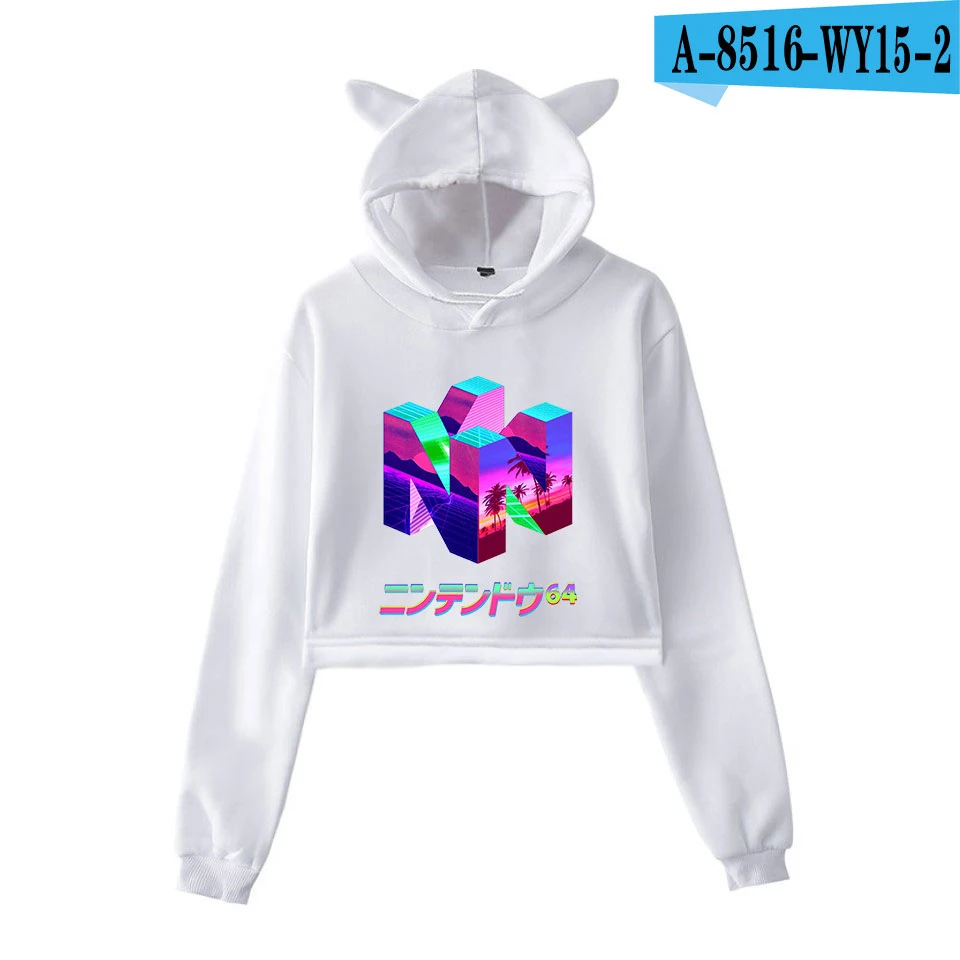 Японское аниме 2D принт Vaporwave кроп топ толстовки высокого качества толстовка горячая Распродажа одежда новая мода плюс размер 2XL - Цвет: white
