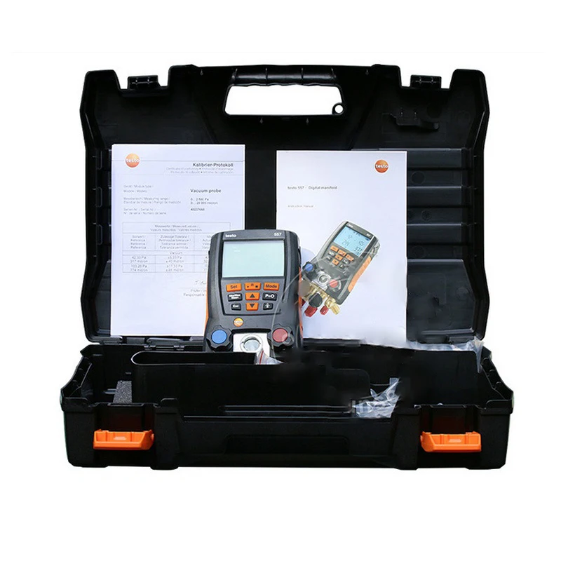 

Testo 557 Refrigeration Gauge Digital Manifold Kit for Testo 557 with Clamp Probes with Bluetooth and external vacuum gauge