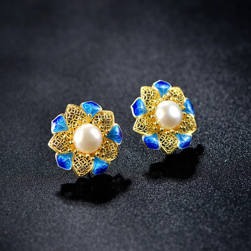 

Sukhothai Shaolan 925 filigree silver plated earring earrings wholesale handmade folk style sun flower