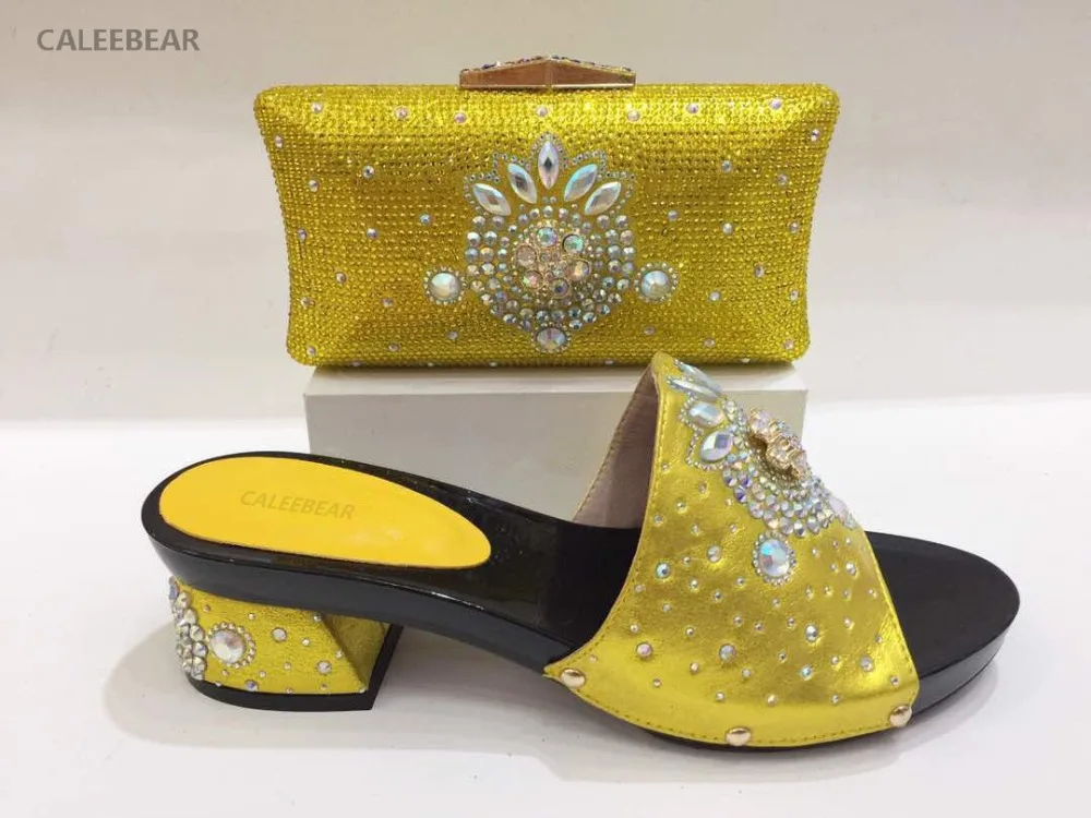 New Shoes and Bag Yellow Color Italian Matching Shoe and Bag Set