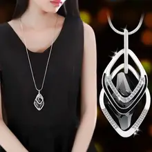 Women Rope Chain Statement Sweater Necklaces& Pendants with Triangle and Square Necklace For Women Fashion Jewelry Gift2019